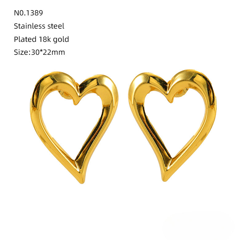 Wholesale 18K Plated Hollow Love Earrings Vintage Metal Heart-shaped Earrings Stainless Steel Earrings ACC-ES-ZhongYao011