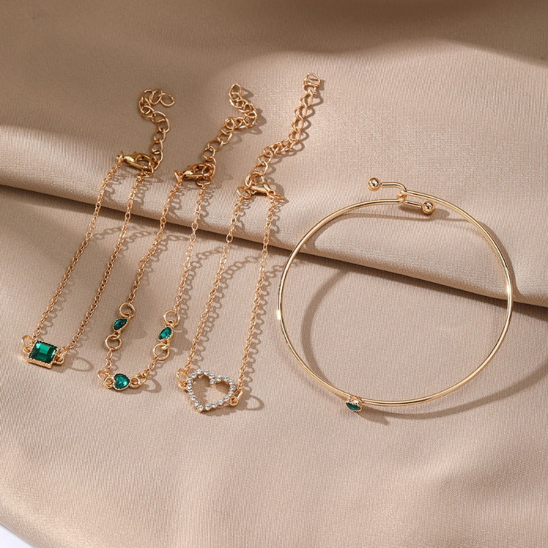 Wholesale 4pcs Vintage Green Diamond Square Bracelet Set ACC-BT-HanSJ006