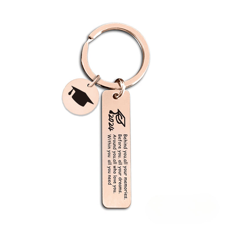 Wholesale 2024 Graduation Season Inspirational Phrases Square Stainless Steel Keychain ACC-KC-Ganggu013