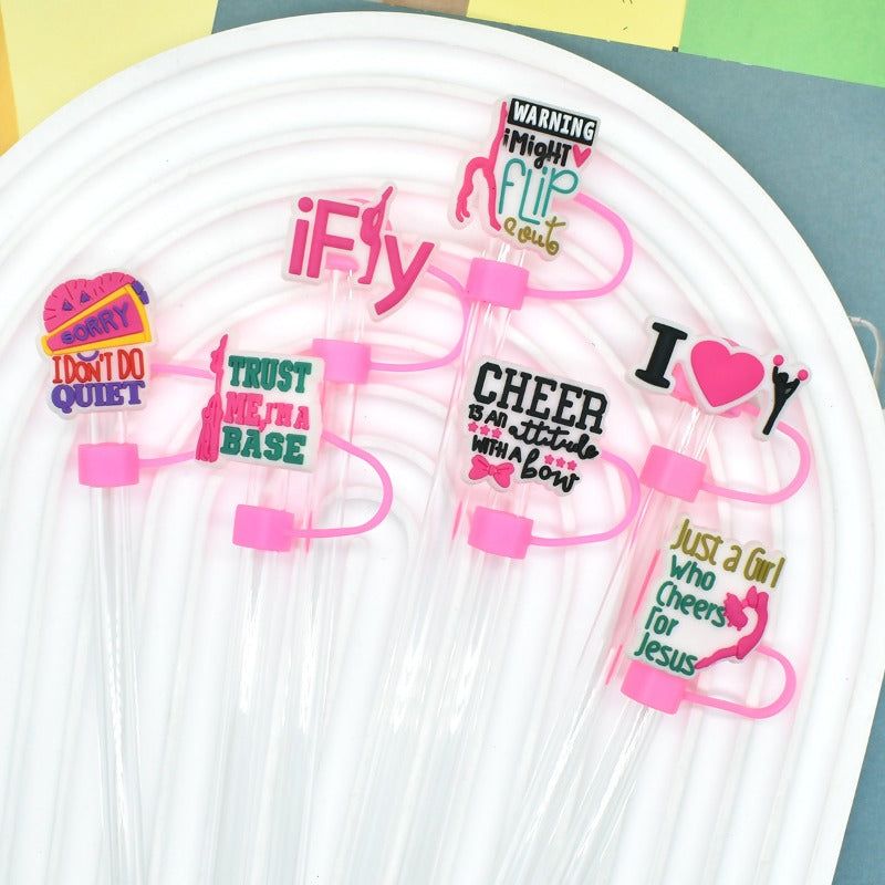 Wholesale Random 100pcs Cheerleading Series 10mm PVC Soft Straw Tube Cap ACC-SCR-RYY151