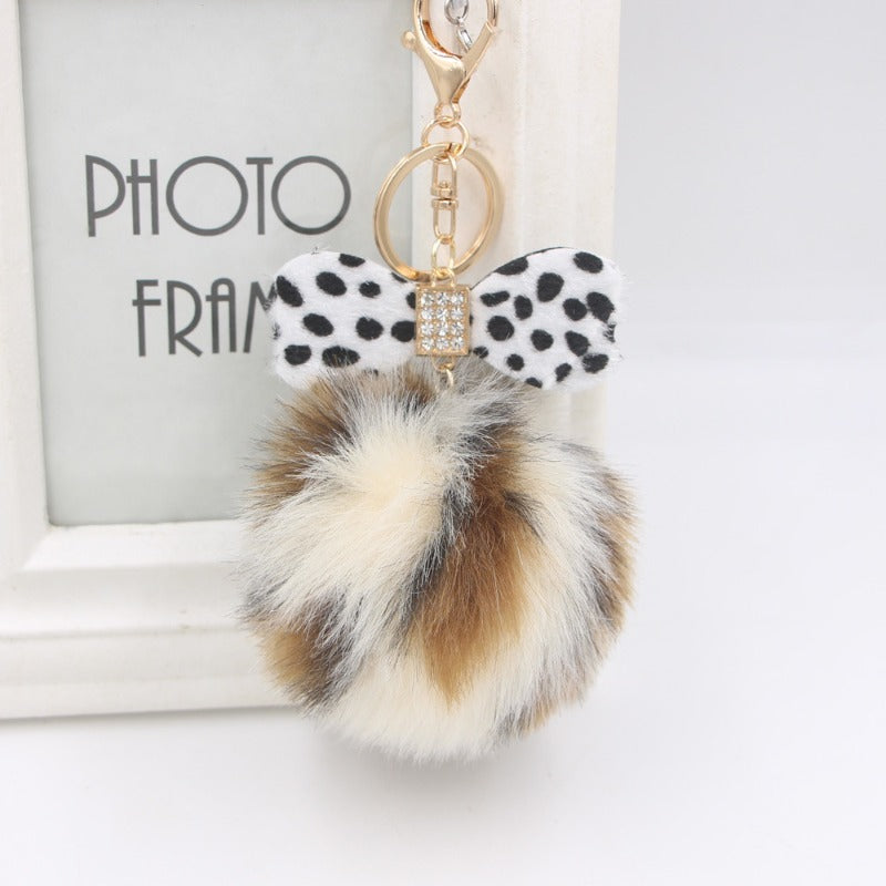 Wholesale Leopard Print Bowknot Pom Pom Pendant Keychains ACC-KC-Zuge005