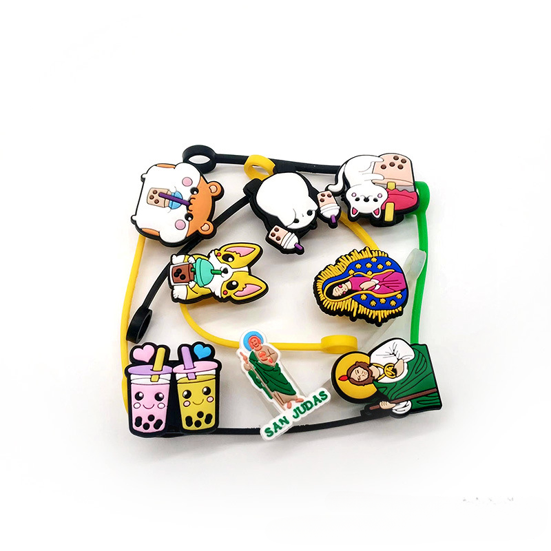 Wholesale 10PCS 7-8mm Cartoon Beverage Silicone Straw Tube Cap