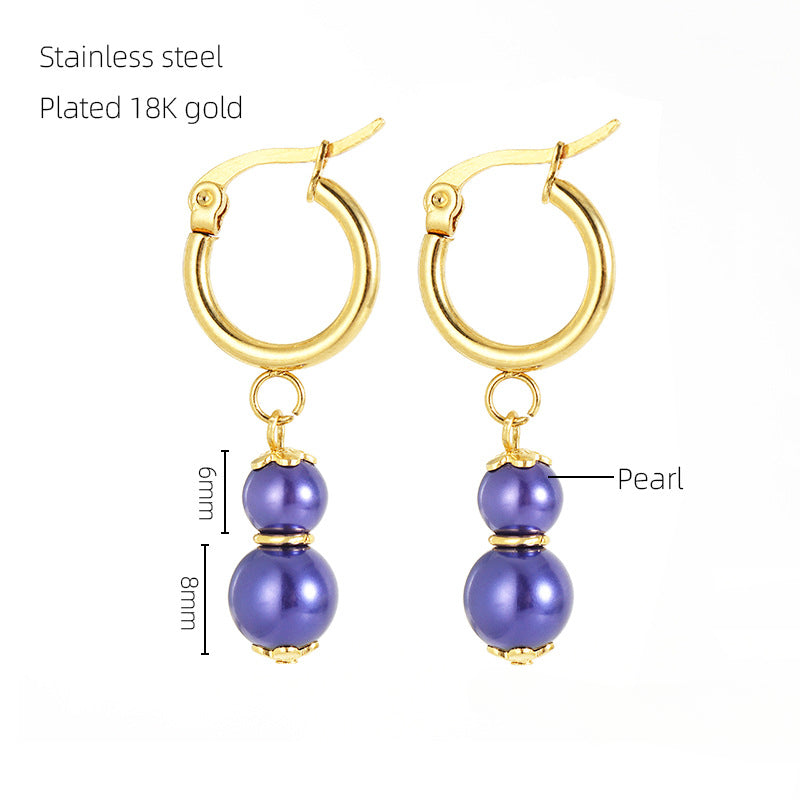 Wholesale Ethnic Style Small Gourd Inlaid with Jasper Agate Gold-plated Stainless Steel Earrings ACC-ES-ZhongXin007