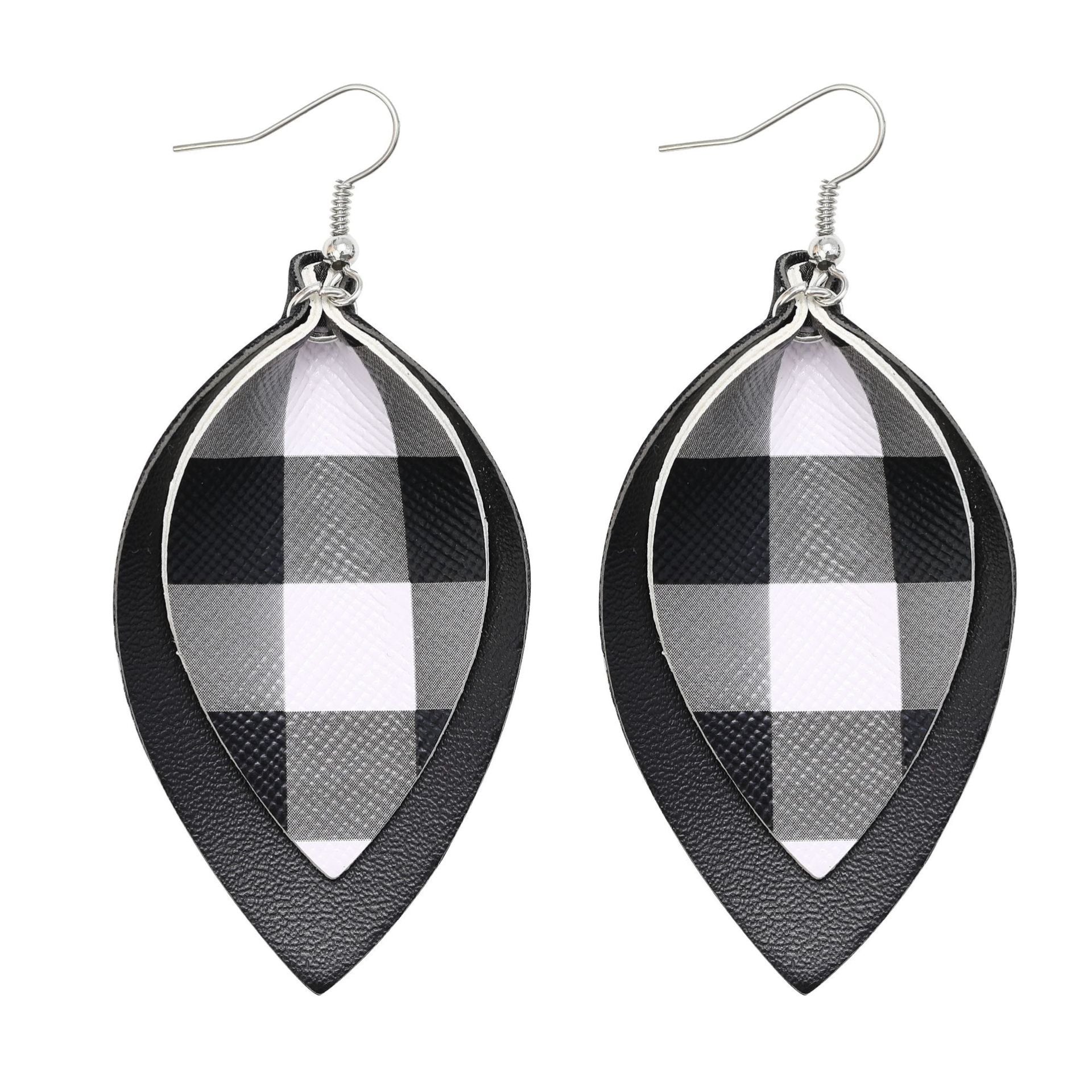 Wholesale Multi-layer Christmas Snowman Leaf Lattice Leather Earrings ACC-ES-LuoKun002