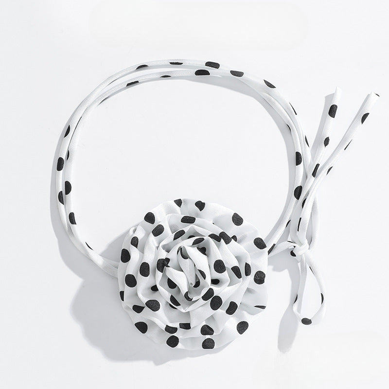 Wholesale Chiffon Polka Dot Rose Choker Long Choker Bow Necklace