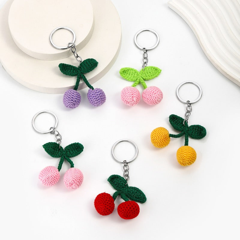 Wholesale Cute Hand-woven Diy Knitted Wool Cherry Keychain ACC-KC-RongRui016