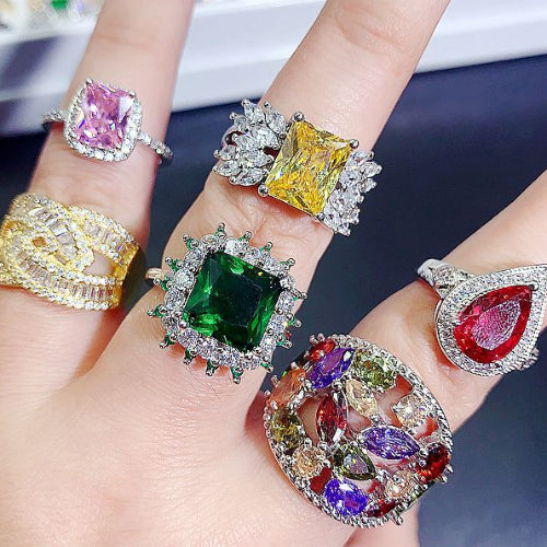 Wholesale Random Color 10pcs Crystal Colored Zirconium Ring Micro Inlaid Gemstone Ring ACC-RS-Pabo003