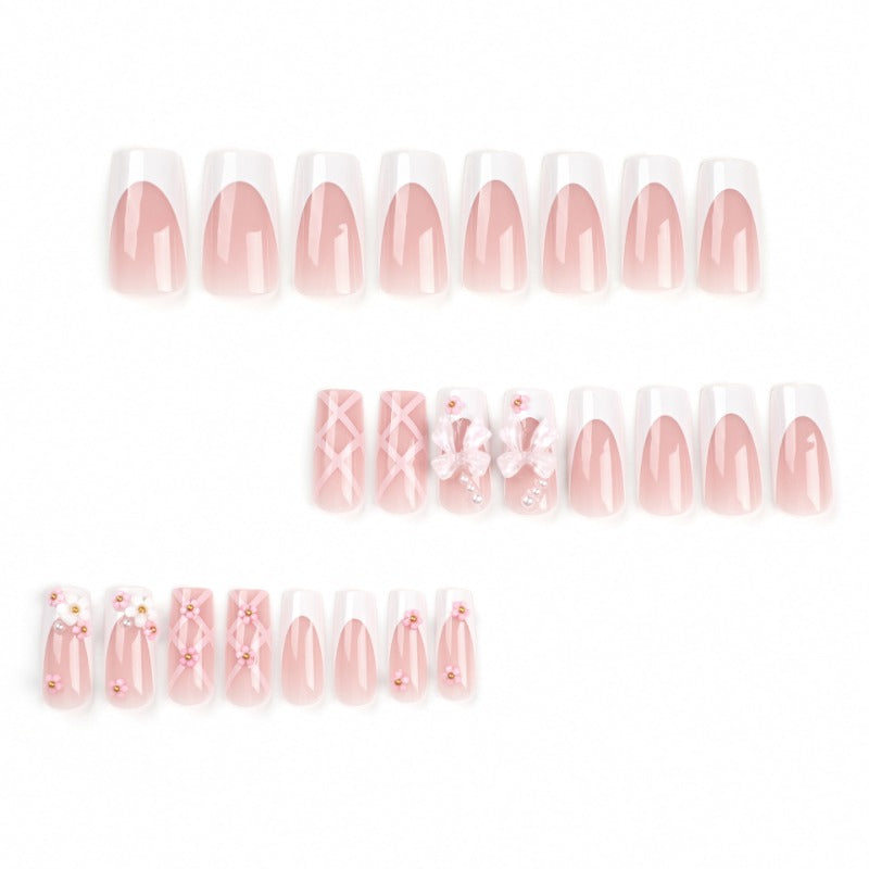 Wholesale 24 Pieces/box Pink Bow Flower Nails Kits Nail Stickers ACC-NS-LeFan149