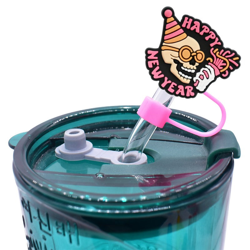 Wholesale Random 100pcs 2025 New Year Series 10mm PVC Soft Straw Tube Cap ACC-SCR-RYY130