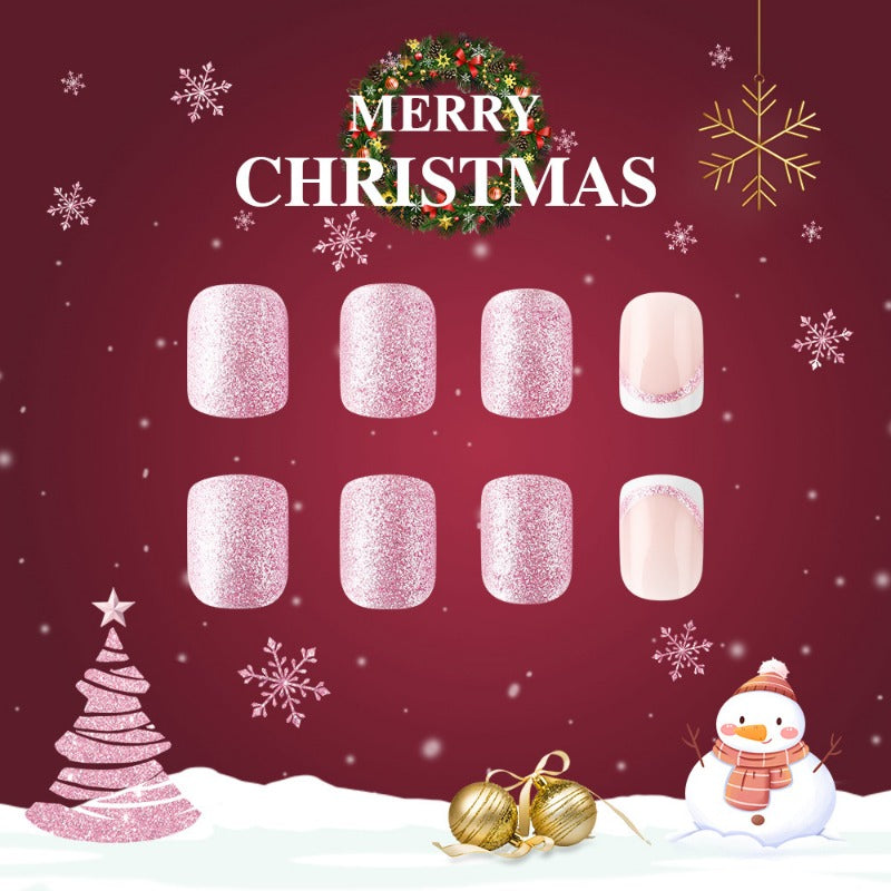 Wholesale 24 Pieces/box Christmas Glitter White Edge Nails Kits Nail Stickers ACC-NS-MiKe002