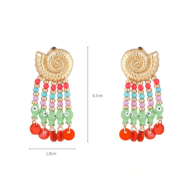 Wholesale Alloy Beach Conch Handmade Tassel Color Earrings