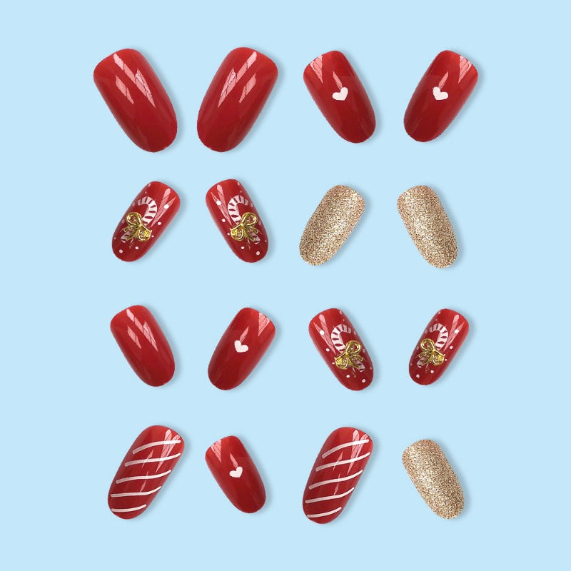 Wholesale 24 Pieces/box Christmas Candy Bow Nails Kits Nail Stickers ACC-NS-QXJ023