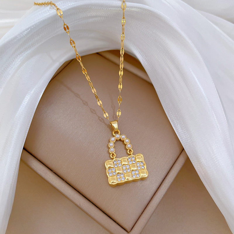 Wholesale Titanium Steel Pearl Full Diamond Necklace Clavicle Chain Choker Necklace ACC-NE-LiGe011