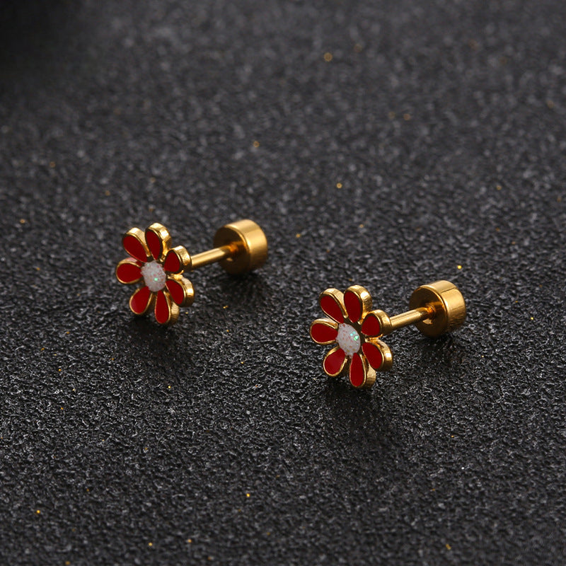 Wholesale Titanium Steel Three-Dimensional Petal Earrings ACC-ES-Yixin012