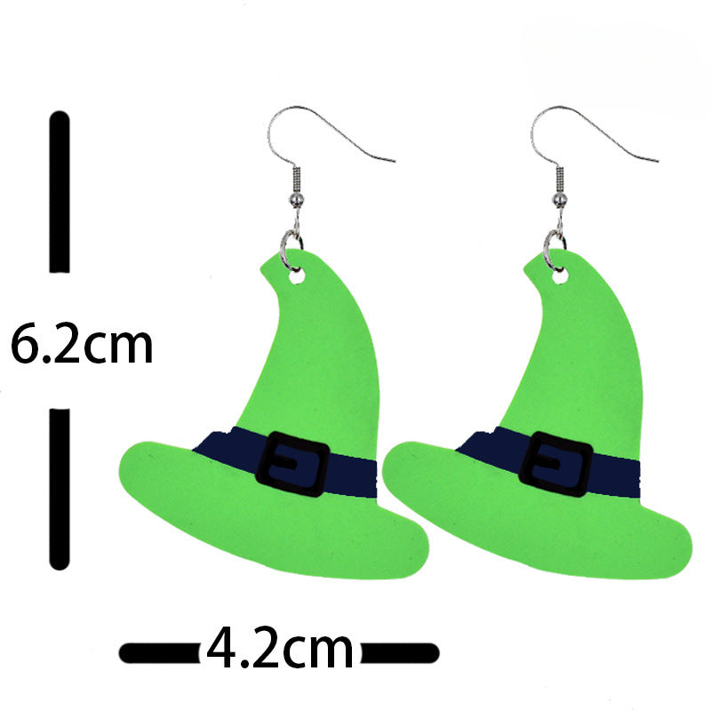 Wholesale Halloween Pumpkin Skull Fluorescent Green Luminous Leather Earrings ACC-ES-ChenY039