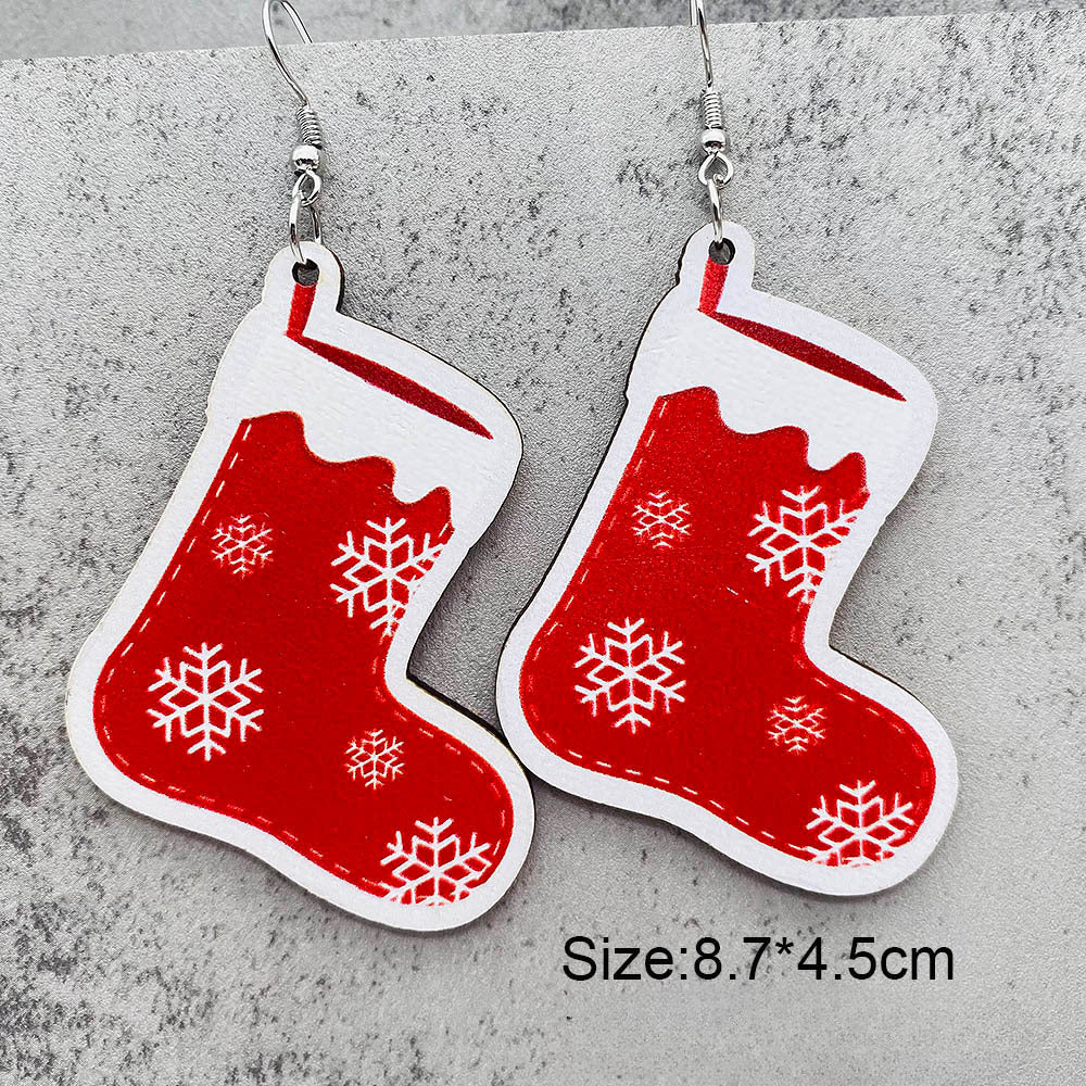 Wholesale Christmas Santa Claus Christmas Stocking Elk Wood Earrings ACC-ES-ChenY055