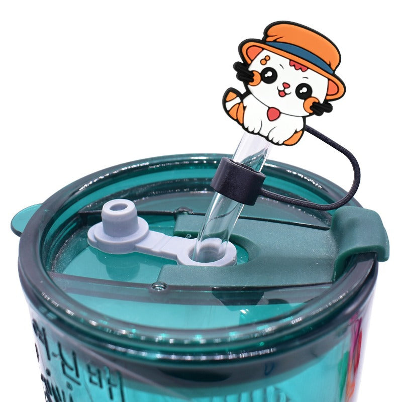 Wholesale Random 100pcs Cute Cat Series 10mm PVC Soft Straw Tube Cap  ACC-SCR-RYY110