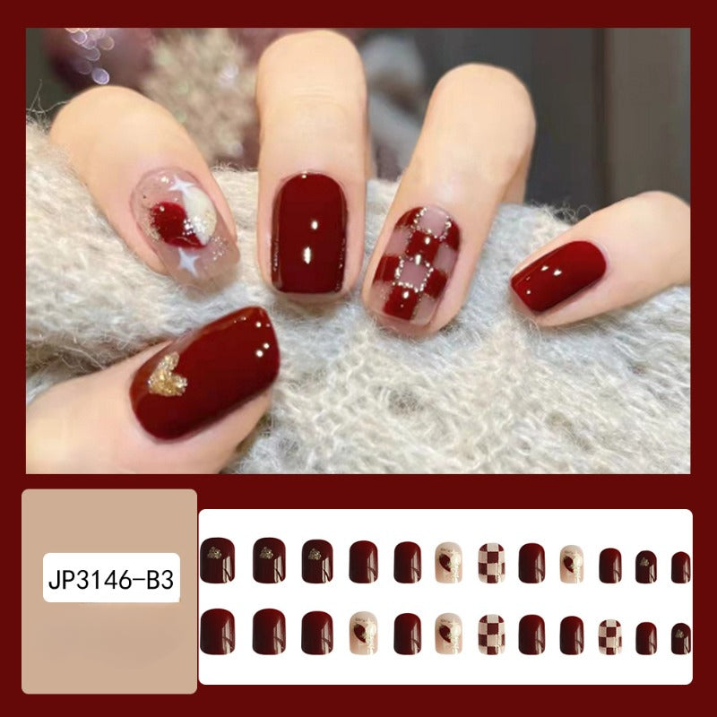 Wholesale 24 Pieces/box Valentine's Day Chessboard Love Nails Kits Nail Stickers ACC-NS-QXJ056