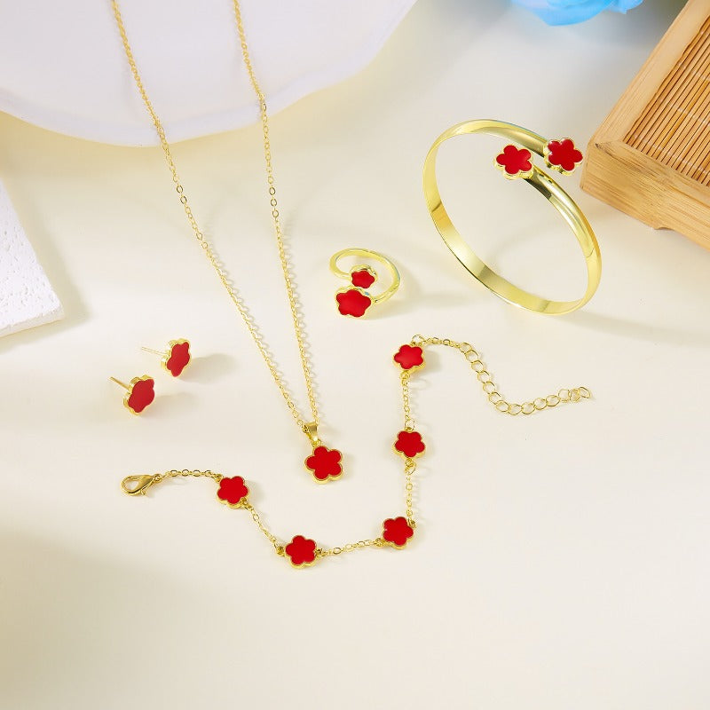 Wholesale Five Petal Flower Bracelet Necklace Set  ACC-NE-YingHao008