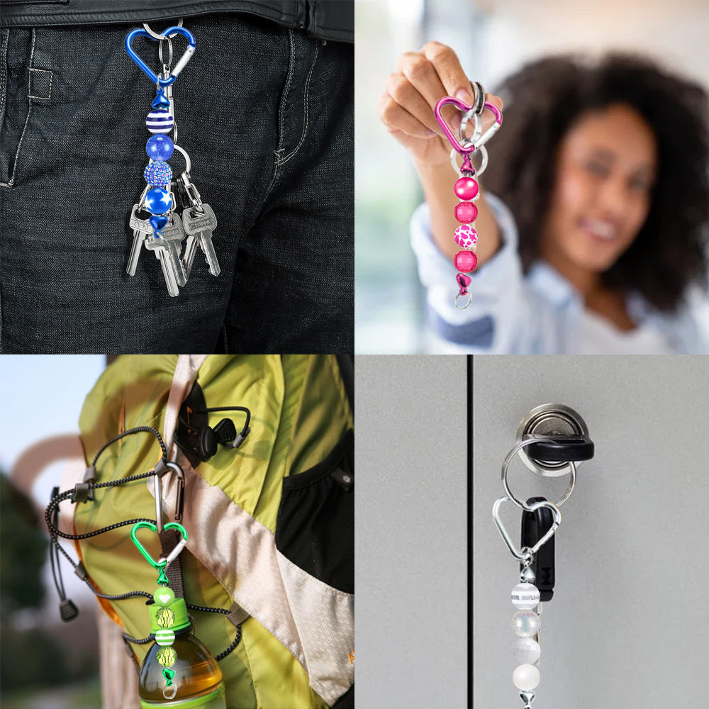 40pcs/Set Beadable Keychains Kits 20mm Chunky Bubblegum Beads Rhinestone Pearl Beads Heart Shaped Mountain Climbing Keychain for Jewelry Making Keychain Craft Making DIY Beaded Gifts