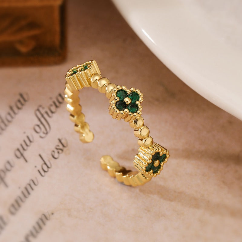 Wholesale Copper Plated 18K Gold Zircon Flower Geometric Open Ring ACC-RS-AoGu003