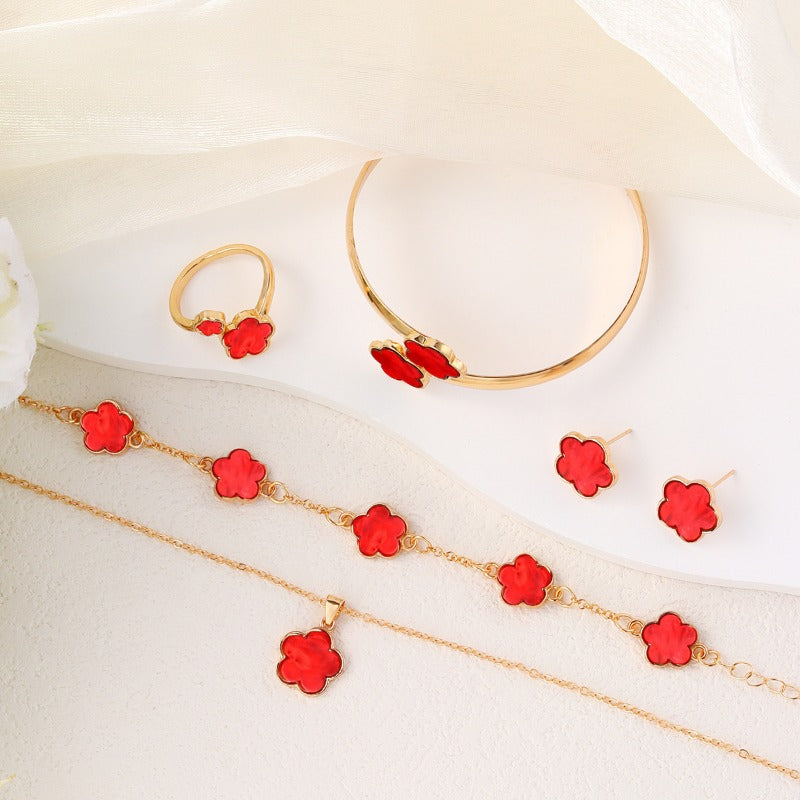 Wholesale Lucky Flower Jewelry Set Acrylic  Rings Bracelet Necklace ACC-NE-AnHe006