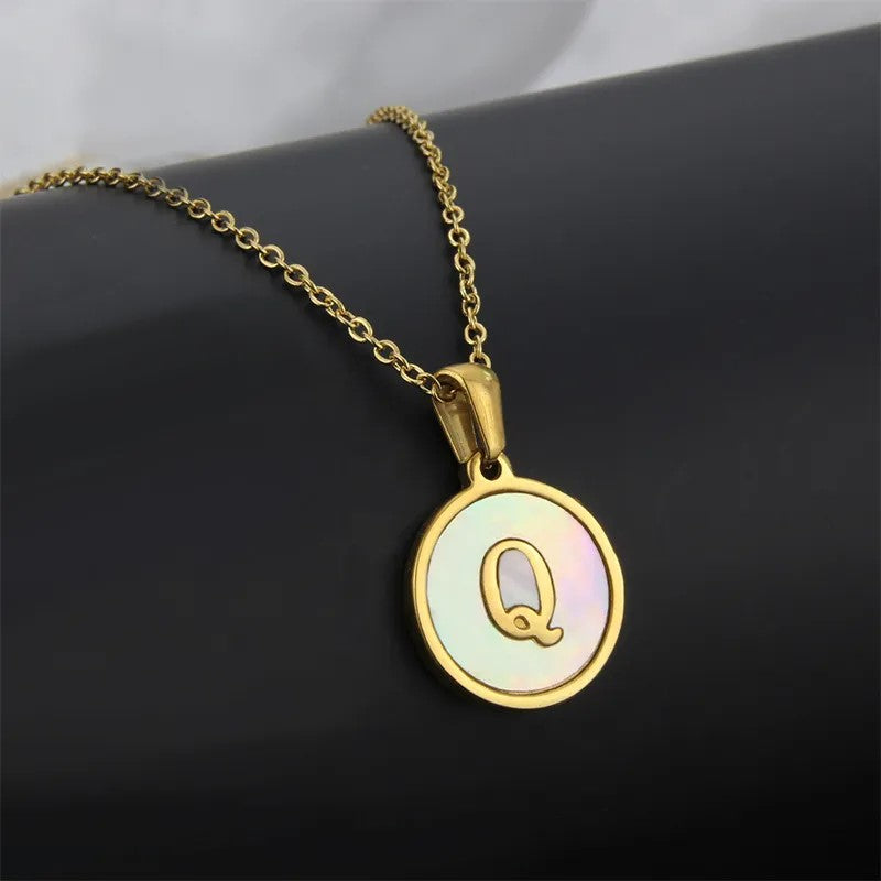 Wholesale Titanium Steel Necklace Round Shell Letter Necklace ACC-NE-BaiTian005