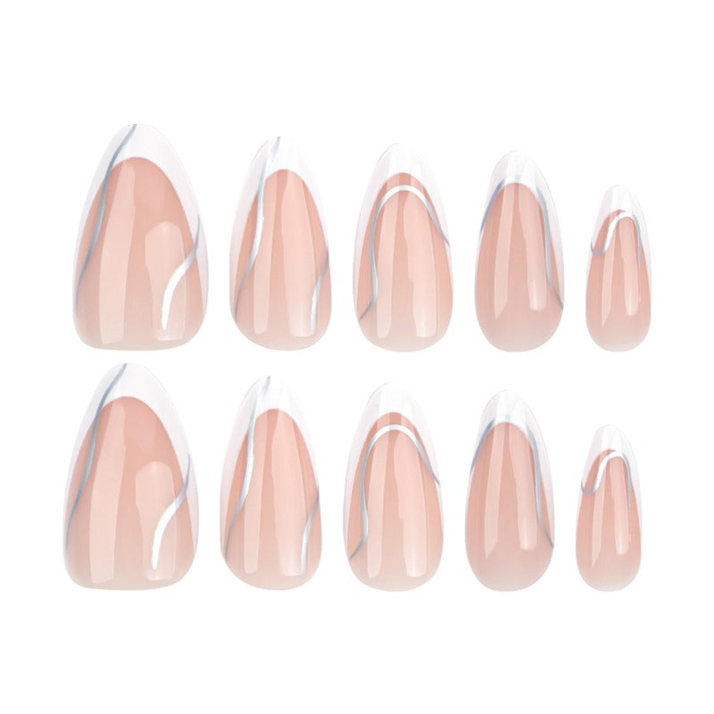 Wholesale 24 Pieces/box White Edge Silver Line Nails Kits Nail Stickers ACC-NS-LeFan239