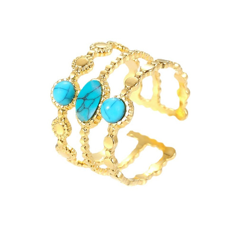 Wholesale Gold Plated Turquoise Bamboo Stainless Steel Open Ring ACC-RS-MiYi008