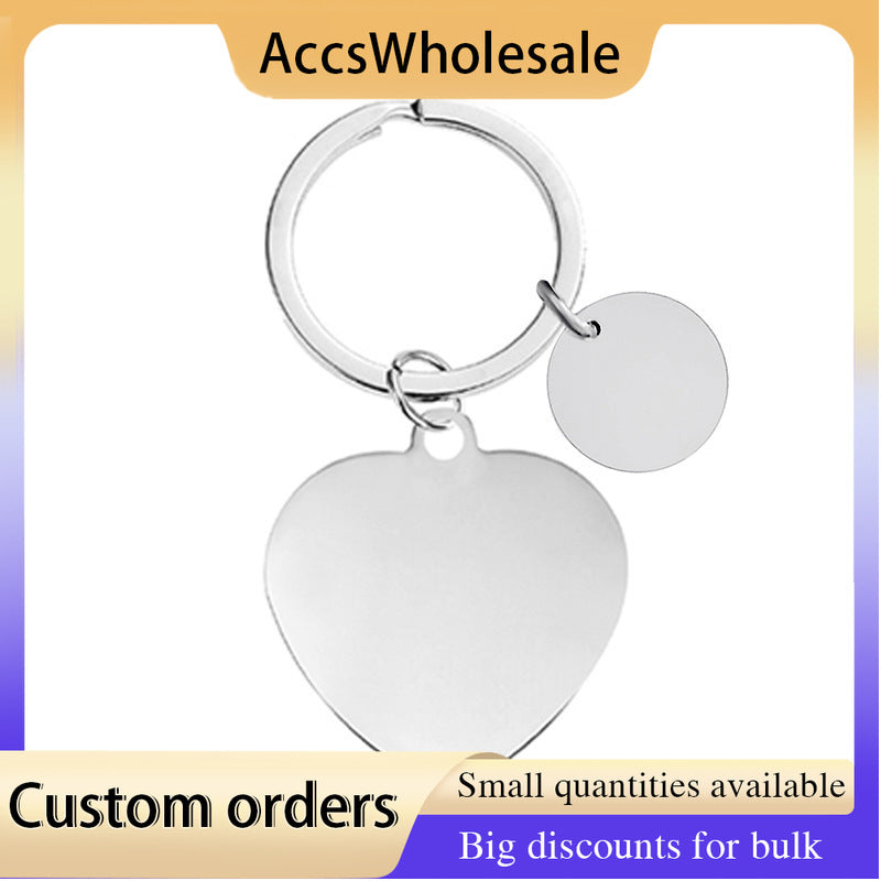 Custom Keychain with Laser Engraved Text or Logo - Multi-color Heart-shaped Small Circle Metal Keychain