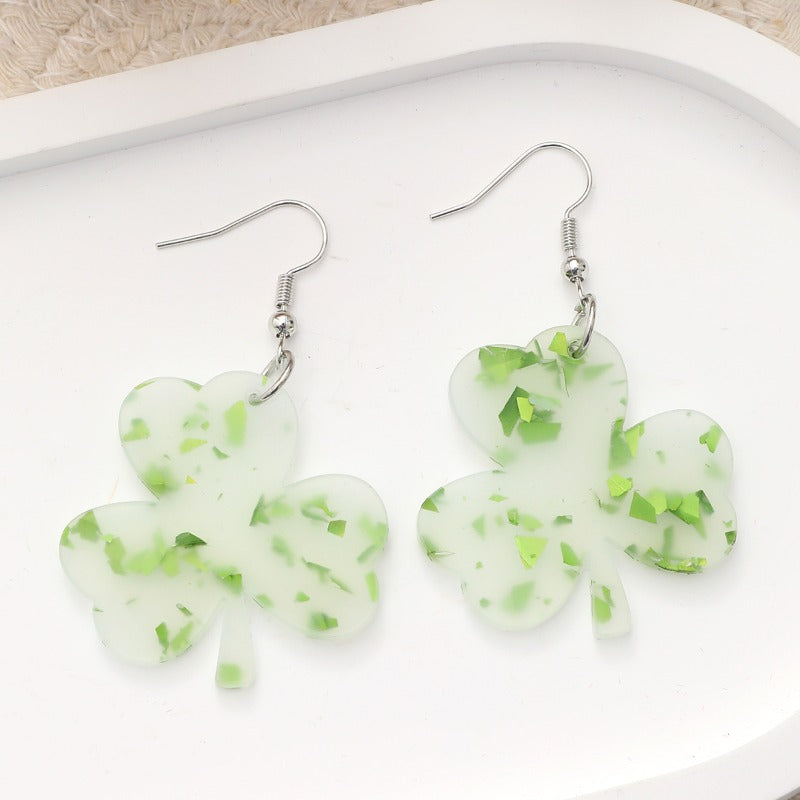 Wholesale St. Patrick's Day Shamrock Plant Acrylic Earrings ACC-ES-YiTian024