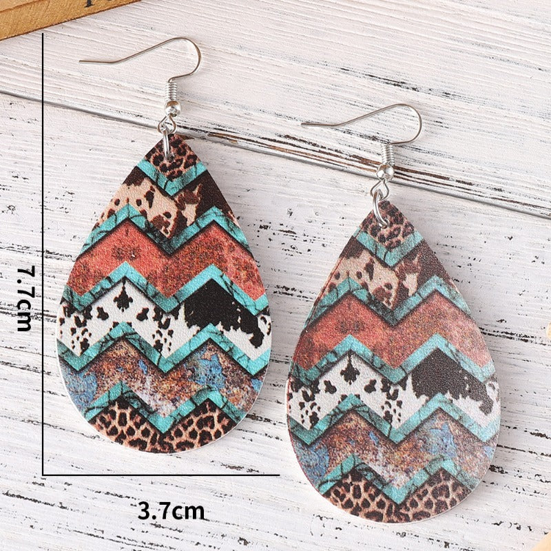 Wholesale Western Ethnic Style Leopard Print Cow Pattern Water Drop Earrings ACC-ES-ChuLian127