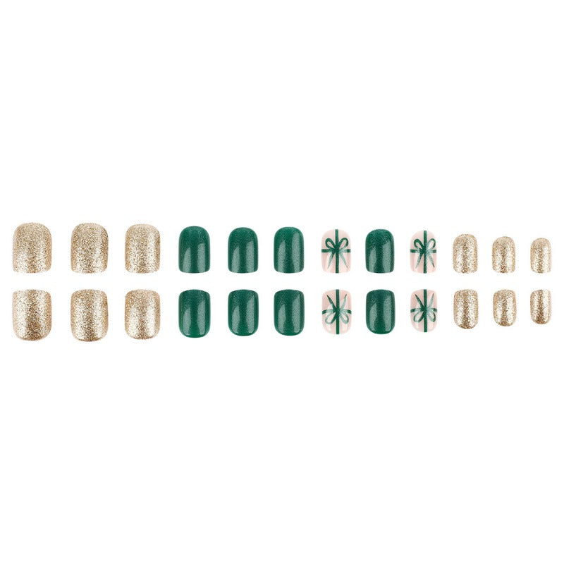 Wholesale 24 Pieces/box Christmas Green Gold Powder Nails Kits Nail Stickers ACC-NS-MiKe017