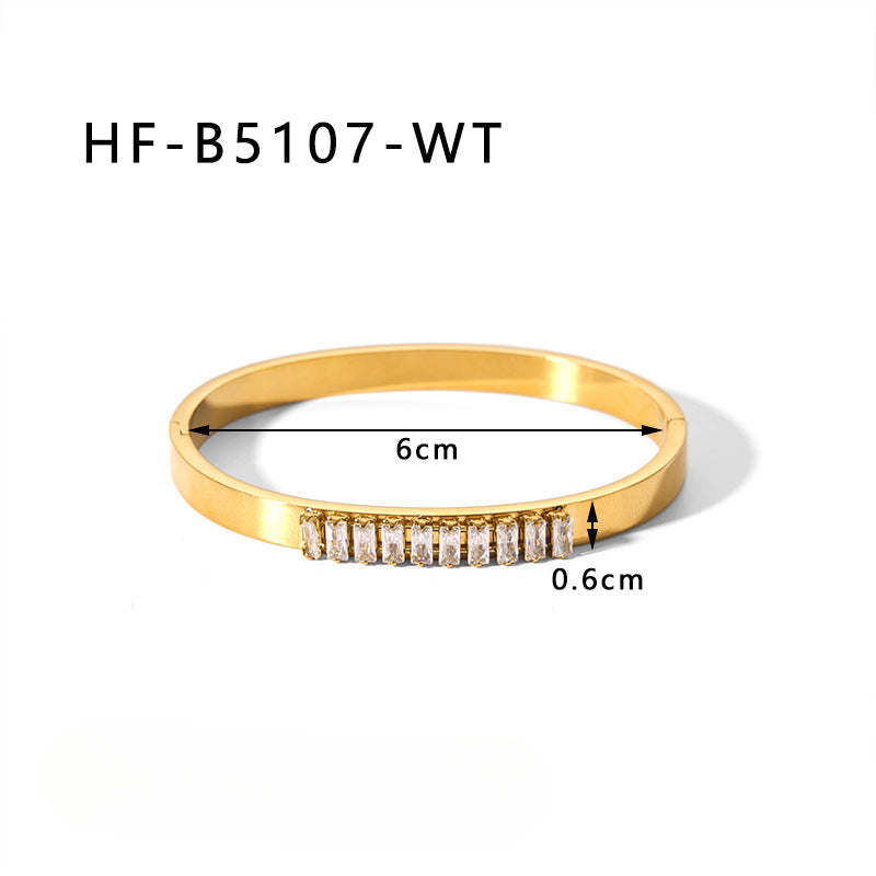 Wholesale Vintage Wide Edge Titanium Steel Inlaid with Zircon 18K Real Gold Stainless Steel Bracelet ACC-BT-Xiny010