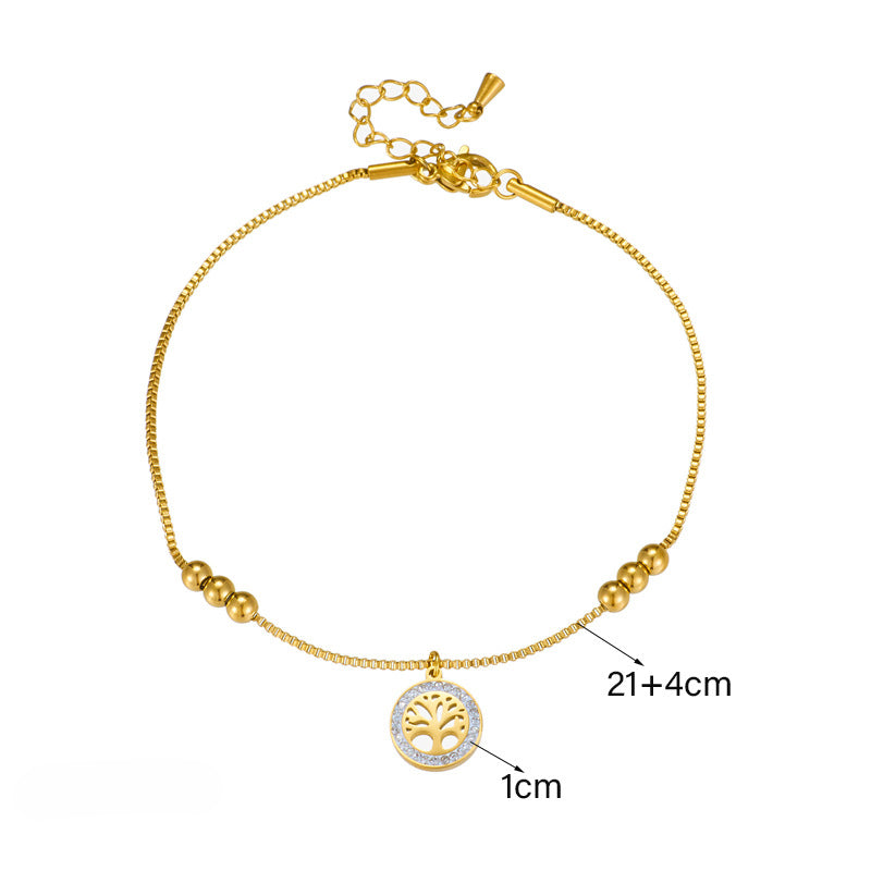 Wholesale High-end Light Luxury Gold Titanium Steel Tree of Life Anklet ACC-AS-QianYue003