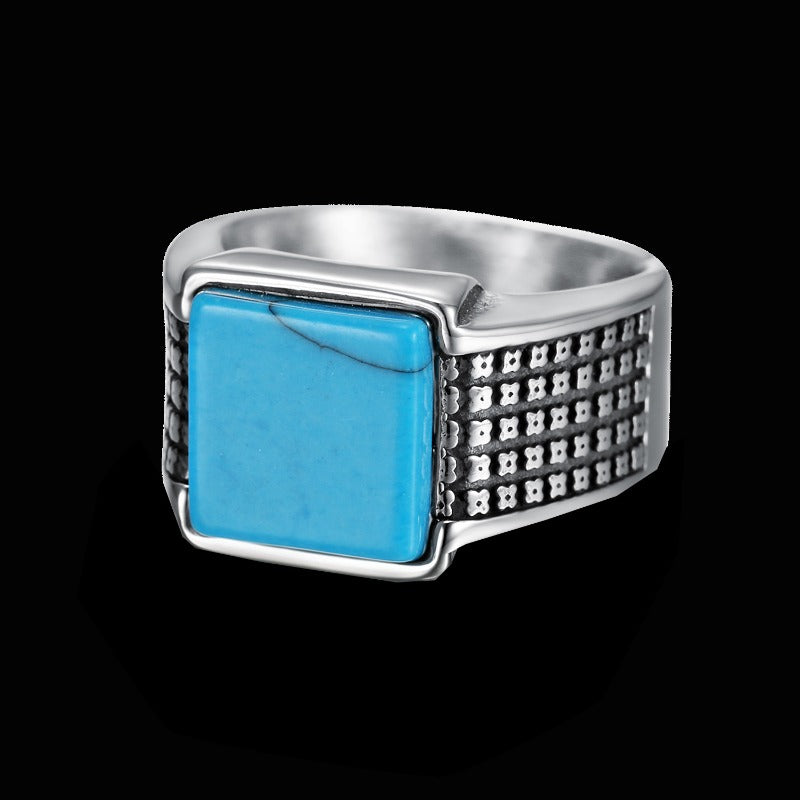 Wholesale Vintage Personalized Stainless Steel Square Blue Turquoise Ring ACC-RS-Moer010