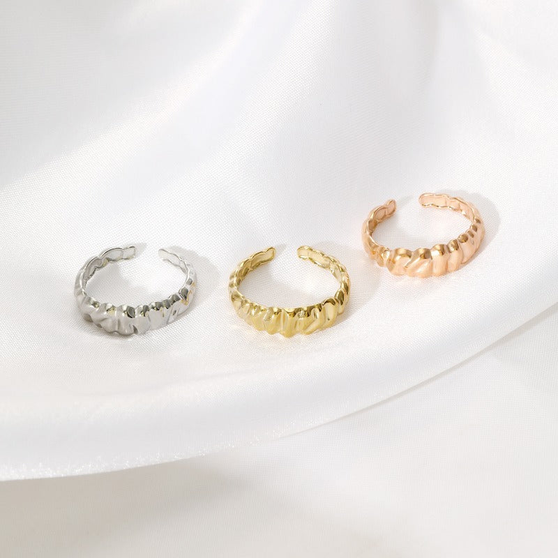 Wholesale Irregular Texture Hammered Pattern Open Stainless Steel Rings ACC-RS-YunHe002