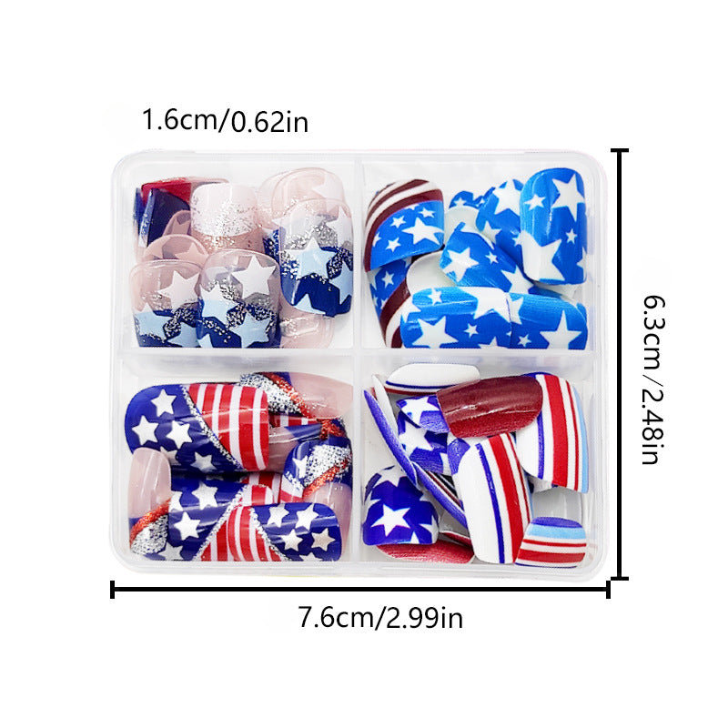 Wholesale 96 Pieces/4 boxes American Independence Day Glitter Powder Five-pointed Star Manicure Press-on Nails Kits Nail Stickers ACC-NS-GuaiXL032