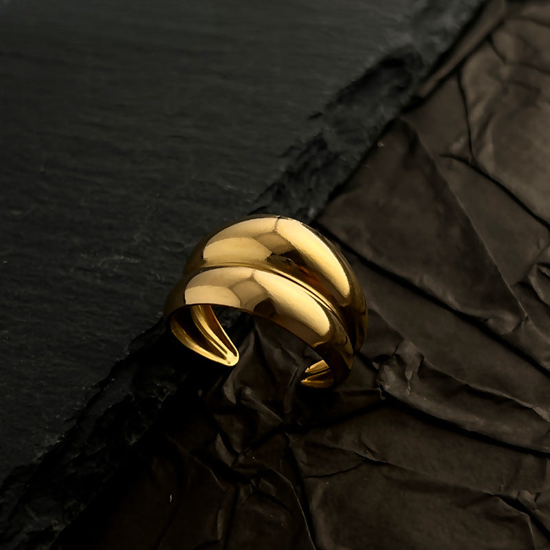 Wholesale Stainless Steel Contrast Ring Electroplating 18K Gold and Silver Splicing Open Ring ACC-RS-WanCh006