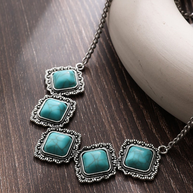 Wholesale Ethnic Retro Temperament Turquoise Necklace Earrings Two-piece Set ACC-NE-JunJie015