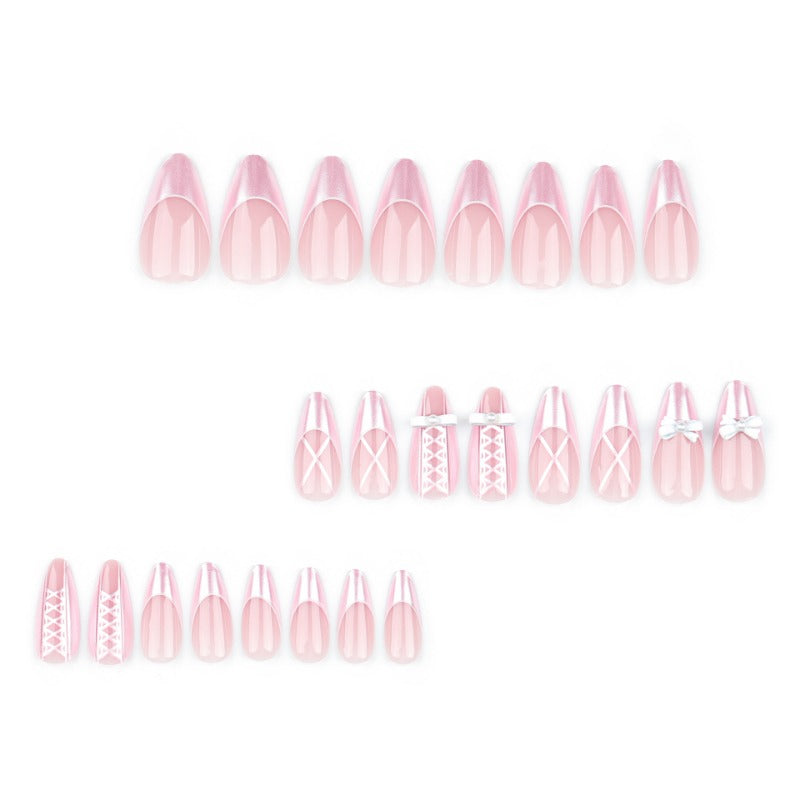 Wholesale 24 Pieces/box Pink Bow Pearl Nails Kits Nail Stickers ACC-NS-LeFan135