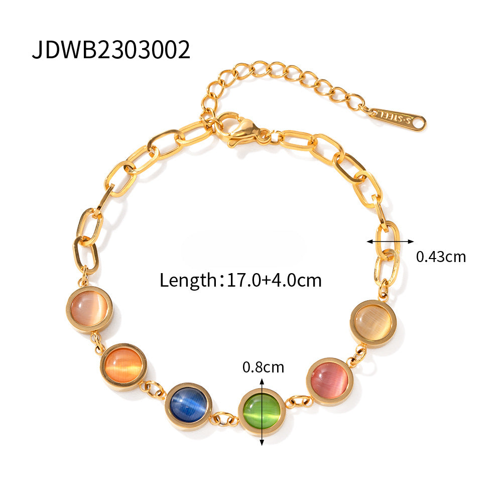 Wholesale Ring Green Stone Stainless Steel Fantasy Cat's Eye Hollow Shell Bracelet ACC-BT-WanX004