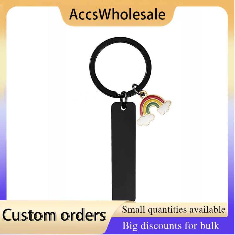 Custom Keychains with Laser Engraved Text or Logo - Multicolor Long Strip Rainbow Metal Keychains