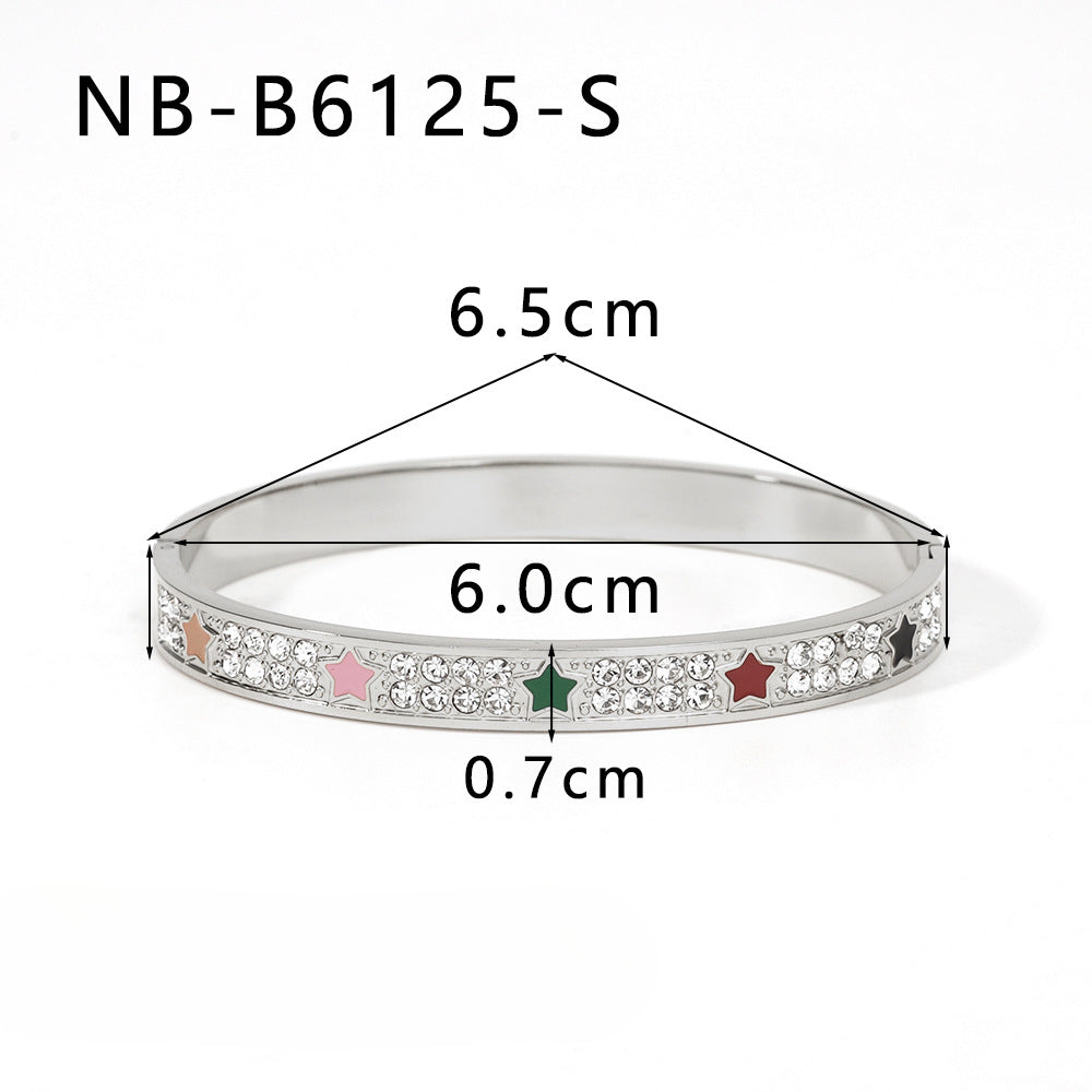 Wholesale Stainless Steel Inlaid Zircon White Shell Full Diamond 18K Gold Color Bracelet ACC-BT-XinY026