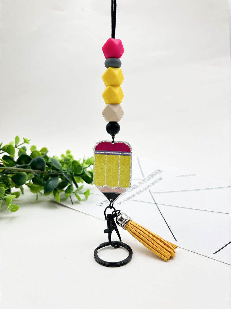 Wholesale Acrylic Pencil Silicone Beaded Lanyard Keychain ACC-KC-JiuYa016
