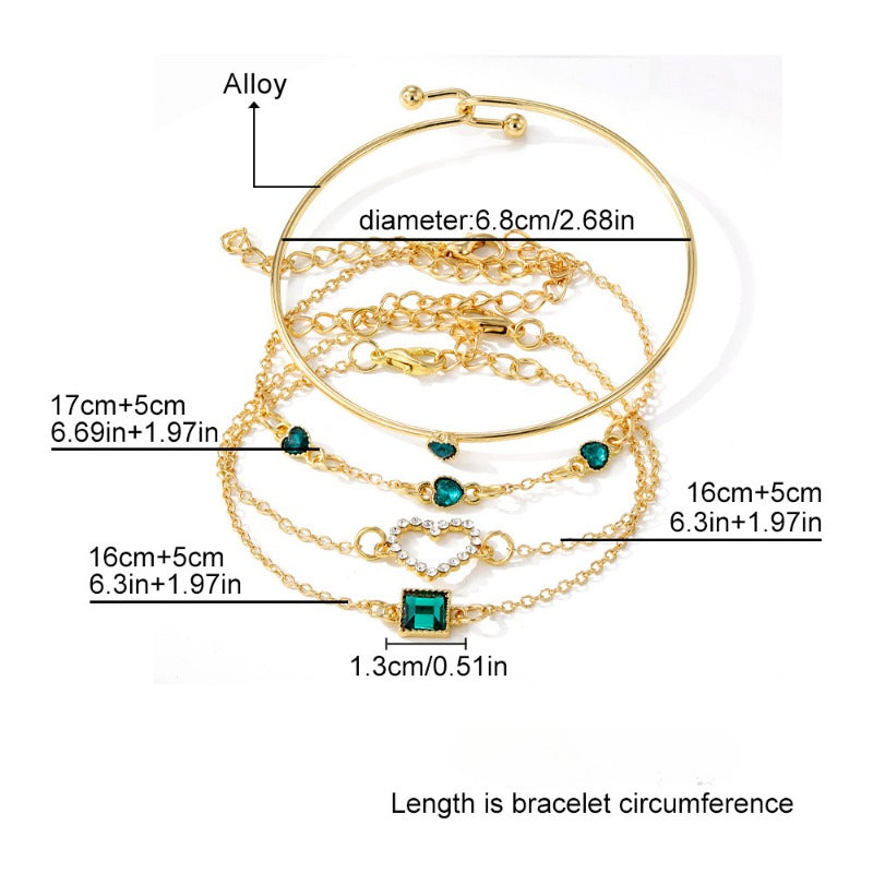 Wholesale 4pcs Vintage Green Diamond Square Bracelet Set ACC-BT-HanSJ006