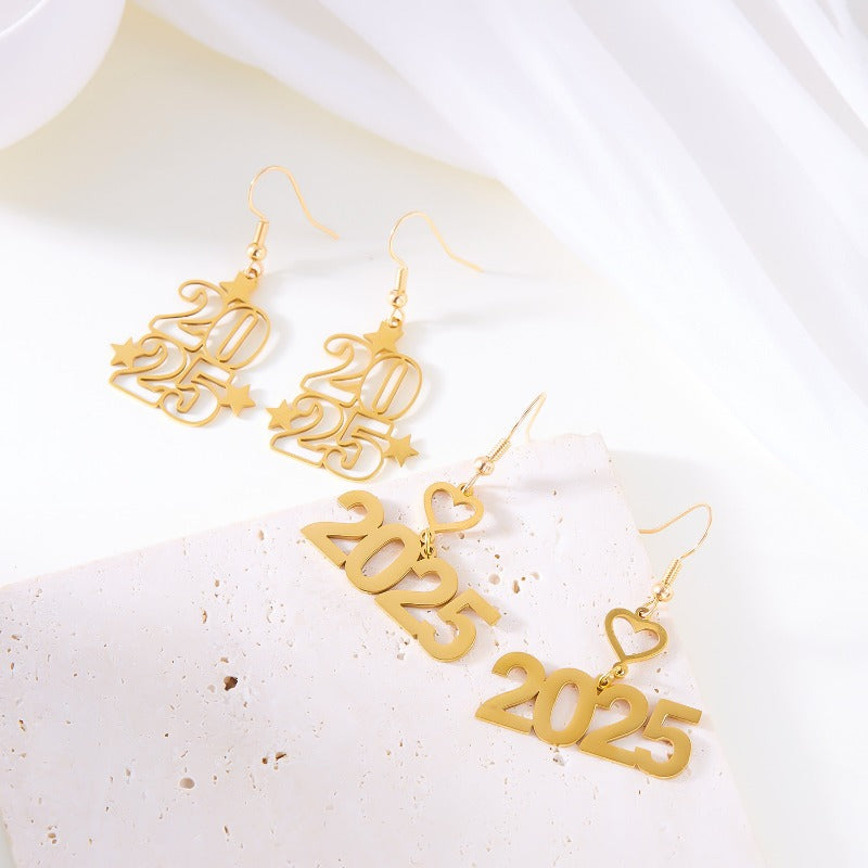 Wholesale Geometric Stainless Steel Versatile Love Digital New Year Earrings ACC-ES-YingHao009