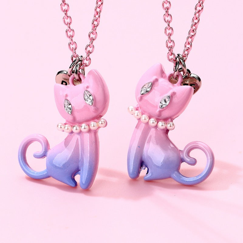 Wholesale Cat Cartoon Pink Gradient Alloy Necklace Set ACC-NE-Hanp007