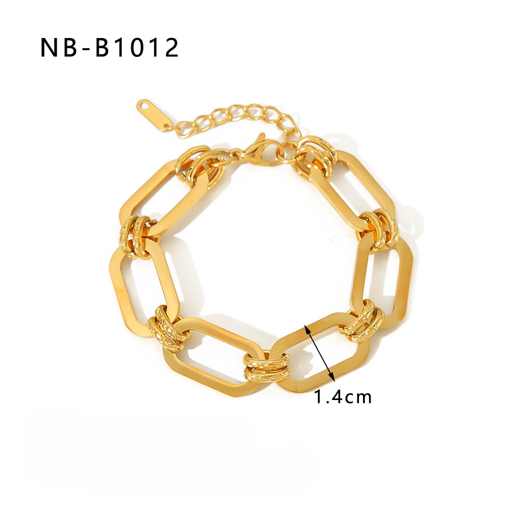 Wholesale Thick Chain Punk Style Stainless Steel 24K Gold Hand Braided Chain Bracelet ACC-BT-Xiny011