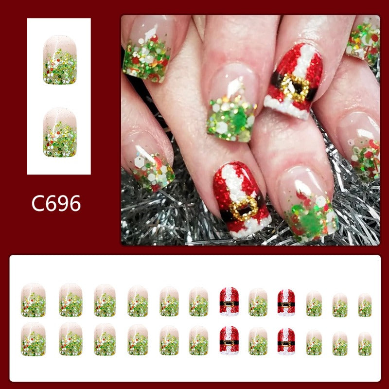 Wholesale 24 Pieces/box Christmas Red and Green Glitter Nails Kits Nail Stickers ACC-NS-GuaiXL128